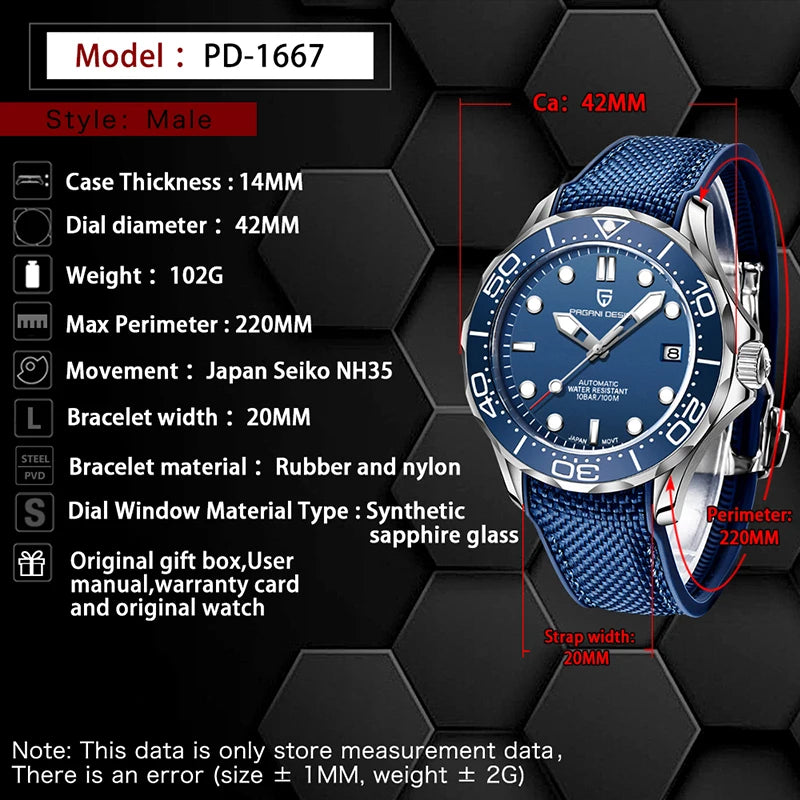 PAGANI DESIGN Automatic Watches Wristwatches 42mm | PD-1667