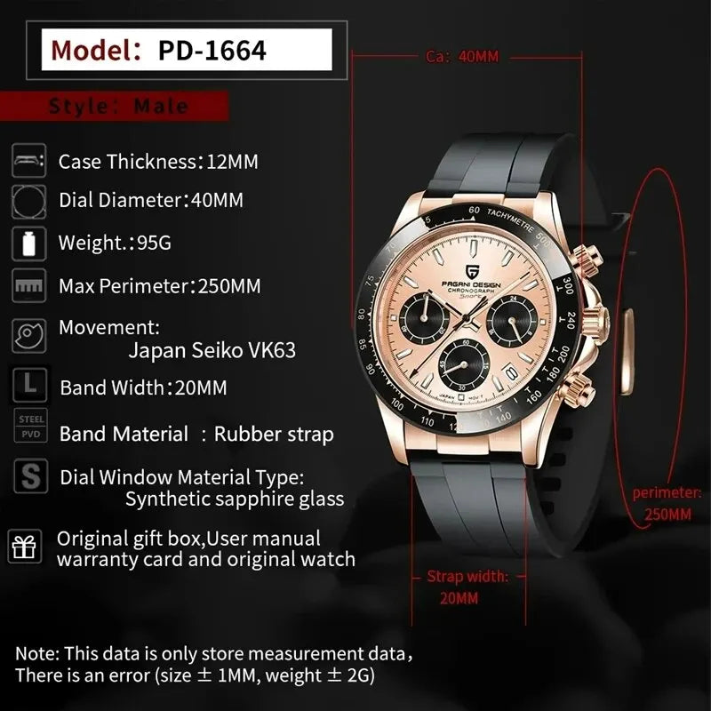 PAGANI DESIGN Quartz Men's Luxury Gold 40mm | PD-1664