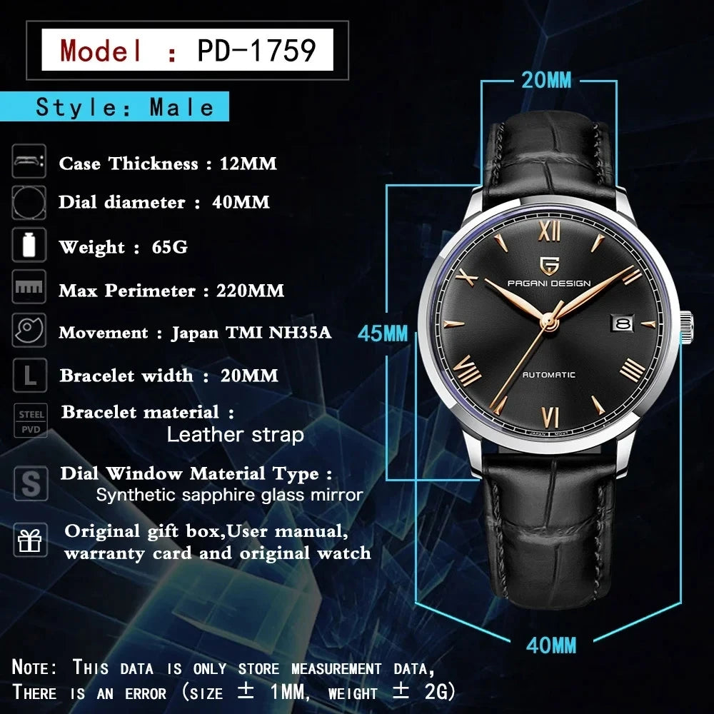 PAGANI DESIGN Business Men Mechanical NH35 Luxury Sapphire 40mm | PD-1759