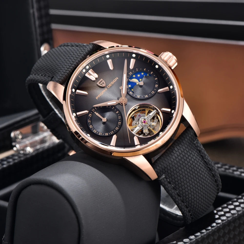 PAGANI DESIGN Pilot's Hollow Moon Phase Men Mechanical Watch 41mm | PD-YS021