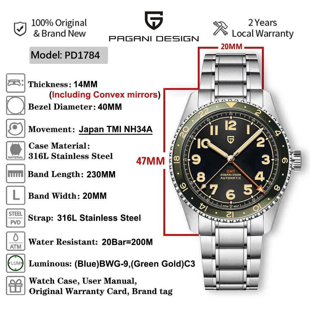 PAGANI DESIGN Luxury Automatic Mechanical Men's Watch 40mm | PD-1784