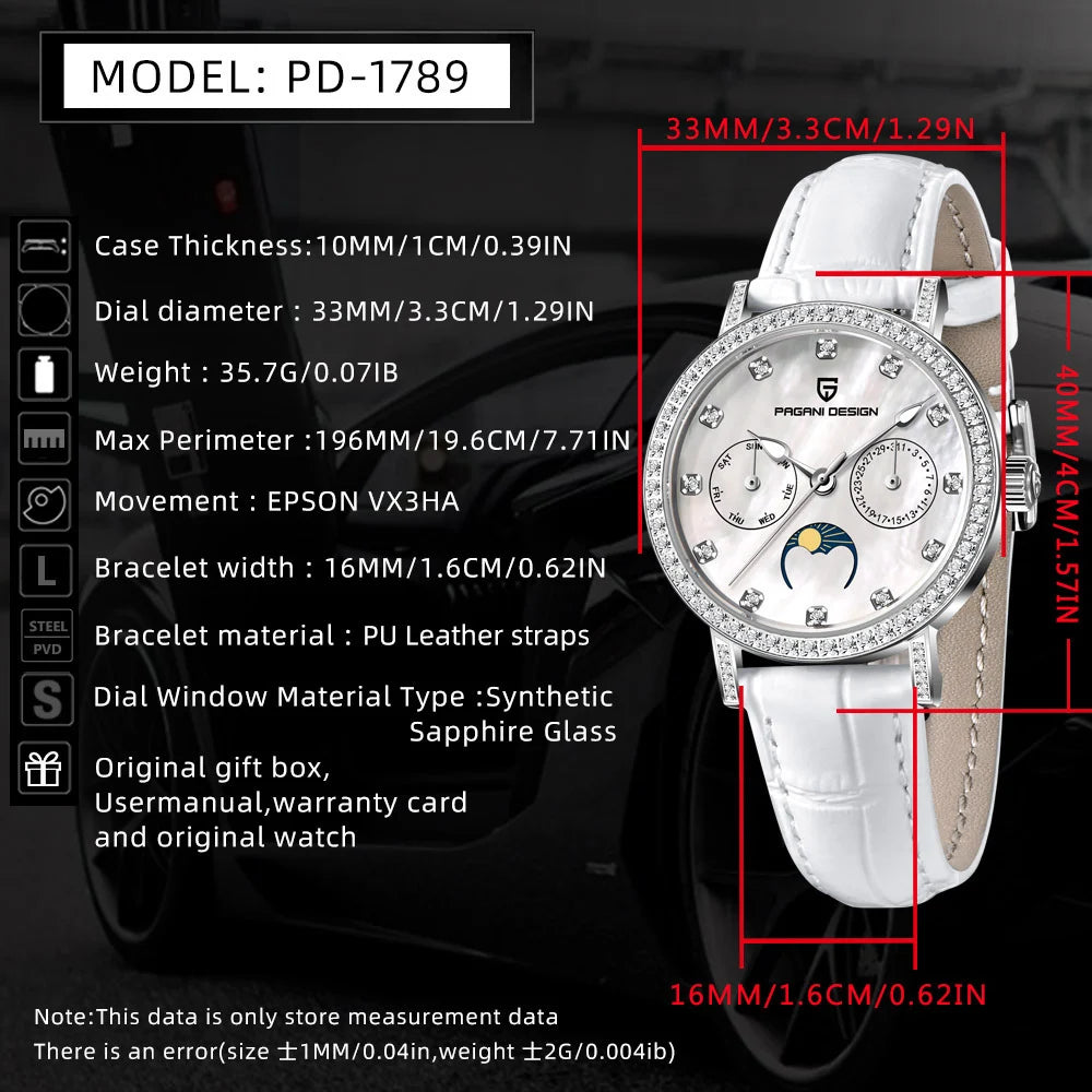 PAGANI DESIGN Elegant Ladies Watch Timepiece for Women 33mm | PD-1789