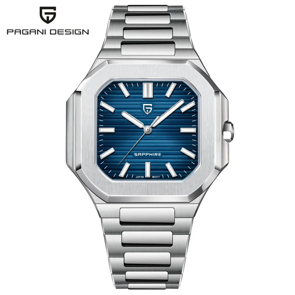 PAGANI DESIGN Square Quartz Sapphire Stainless Steel Watch 37mm | PD-YS019