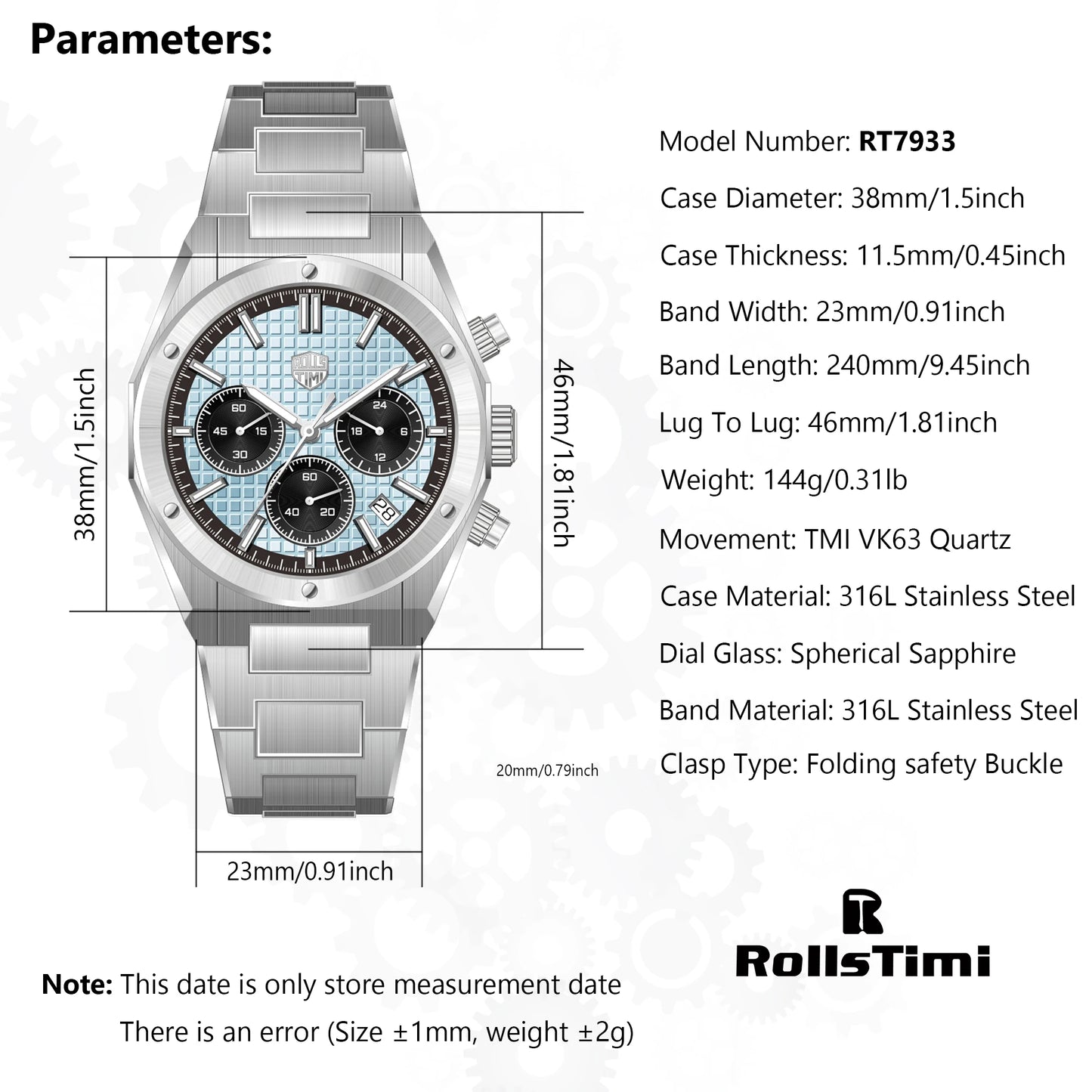 RollsTimi New Engineer Design Chronograph Men's Quartz Watch 39mm | RT-7934
