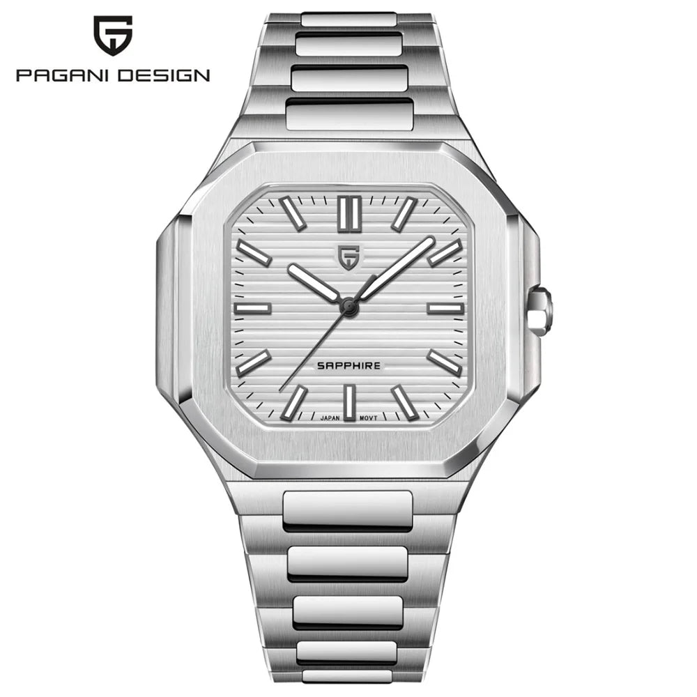 PAGANI DESIGN Square Quartz Sapphire Stainless Steel Watch 37mm | PD-YS019