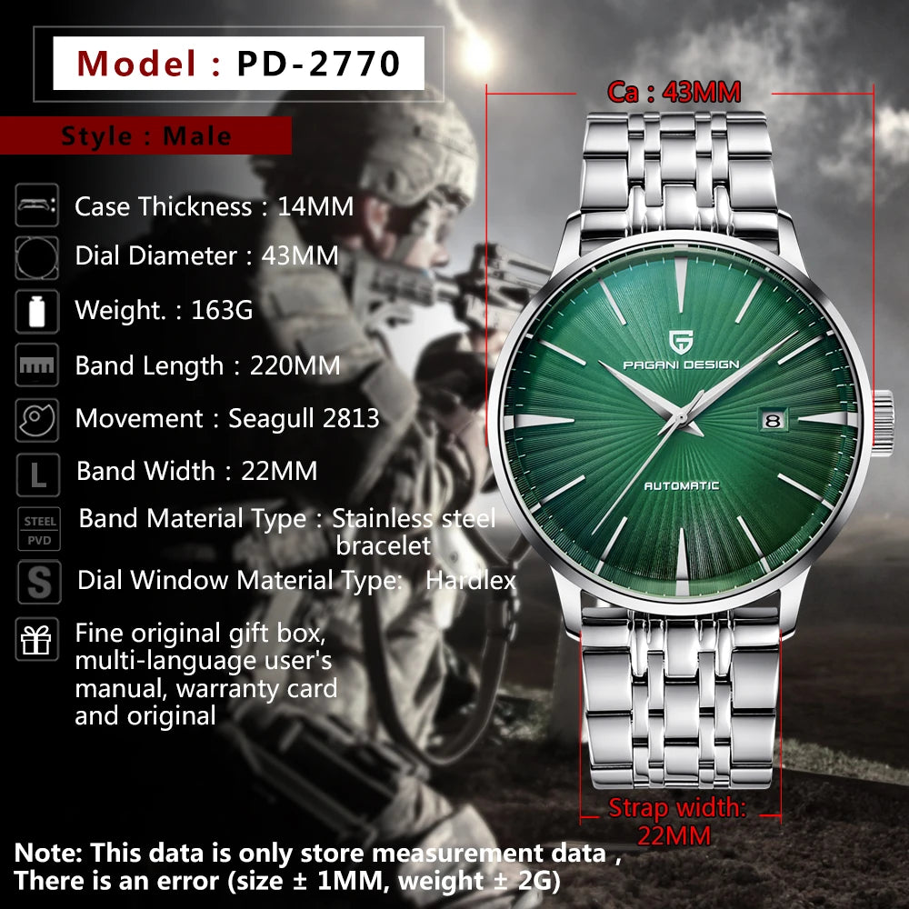 PAGANI DESIGN Men's Watches Automatic Date Wristwatch 43mm | PD-2770