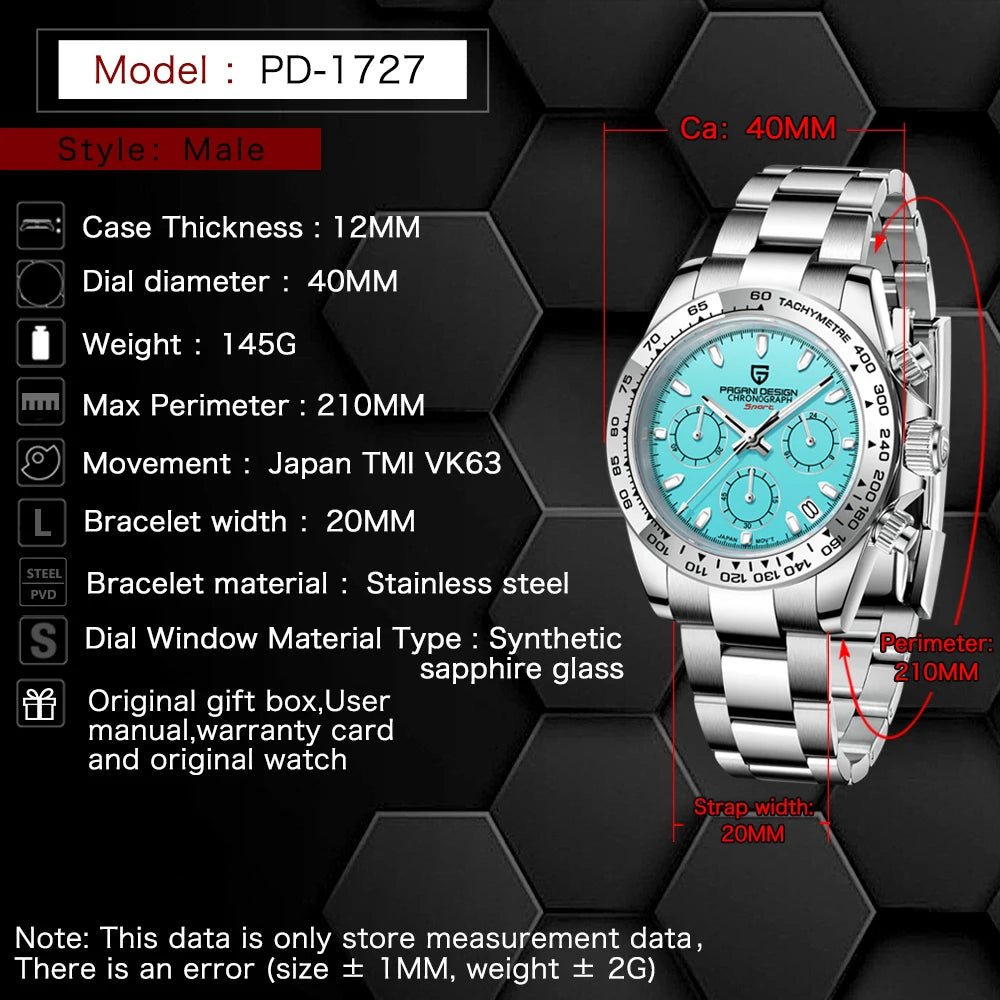 PAGANI DESIGN Stainless Steel Bezel Men Quartz 40mm | PD-1727