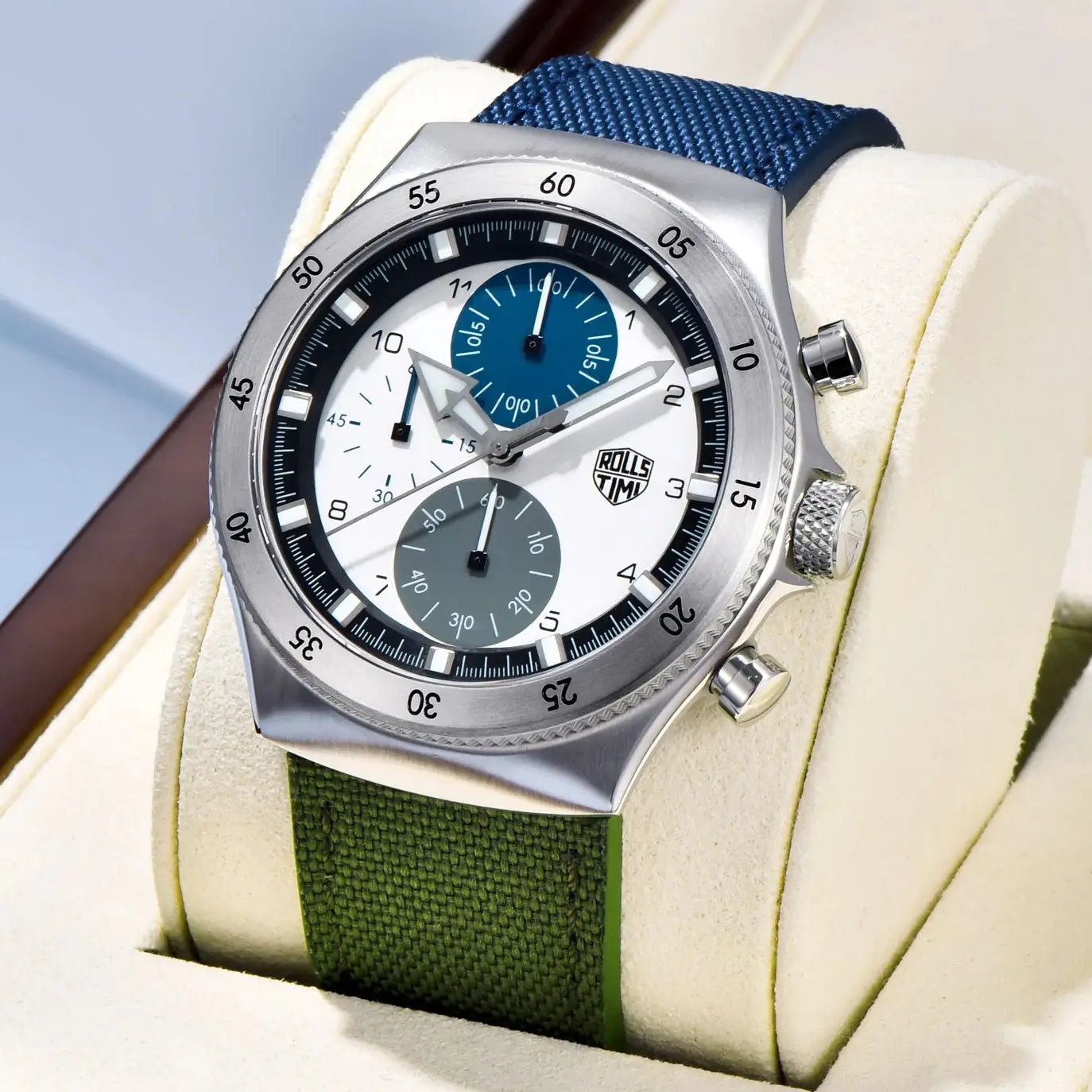 RollsTimi Quartz Watch For Men Two-color Nylon Sport Chronograph 43mm | RT-7932