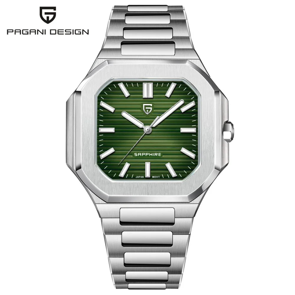 PAGANI DESIGN Square Quartz Sapphire Stainless Steel Watch 37mm | PD-YS019
