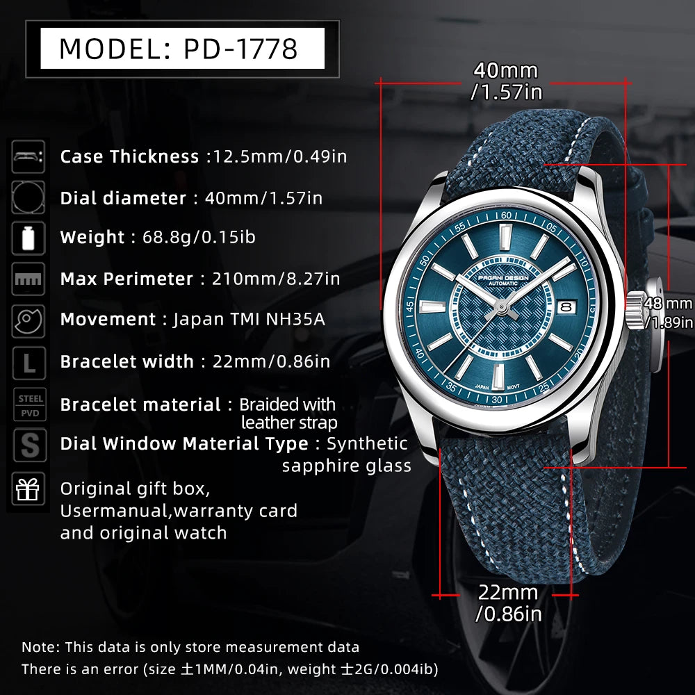 PAGANI DESIGN Men Mechanical Watch 100M Waterproof Automatic 40mm | PD-1778