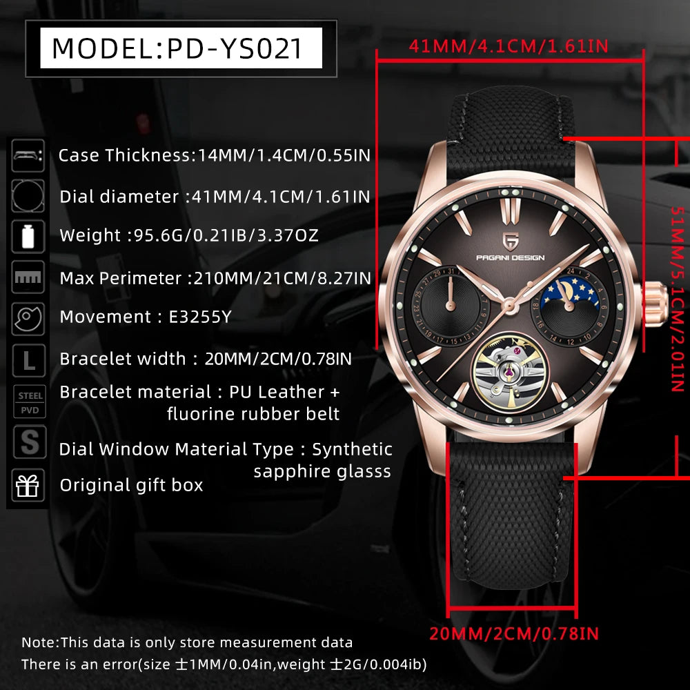 PAGANI DESIGN Pilot's Hollow Moon Phase Men Mechanical Watch 41mm | PD-YS021