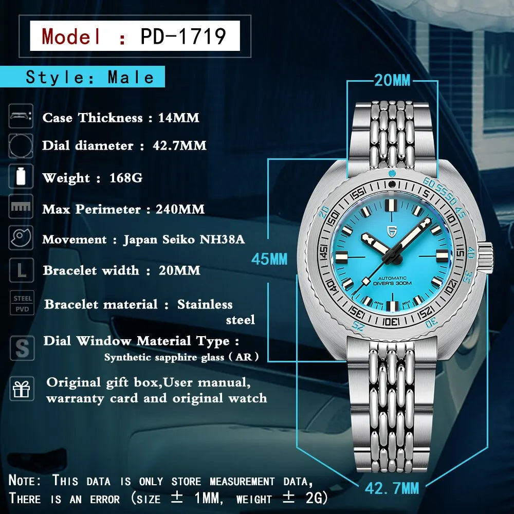 PAGANI DESIGN Men's Automatic Mechanical Divers Watches NH38 43mm | PD-1719