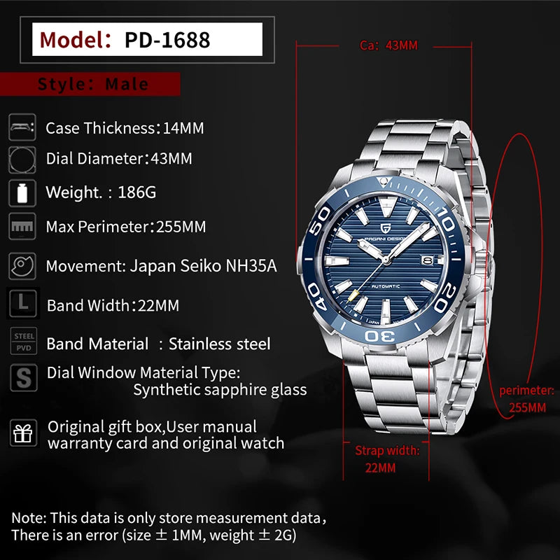 PAGANI DESIGN Luxury Automatic Men's 43mm | PD-1668A