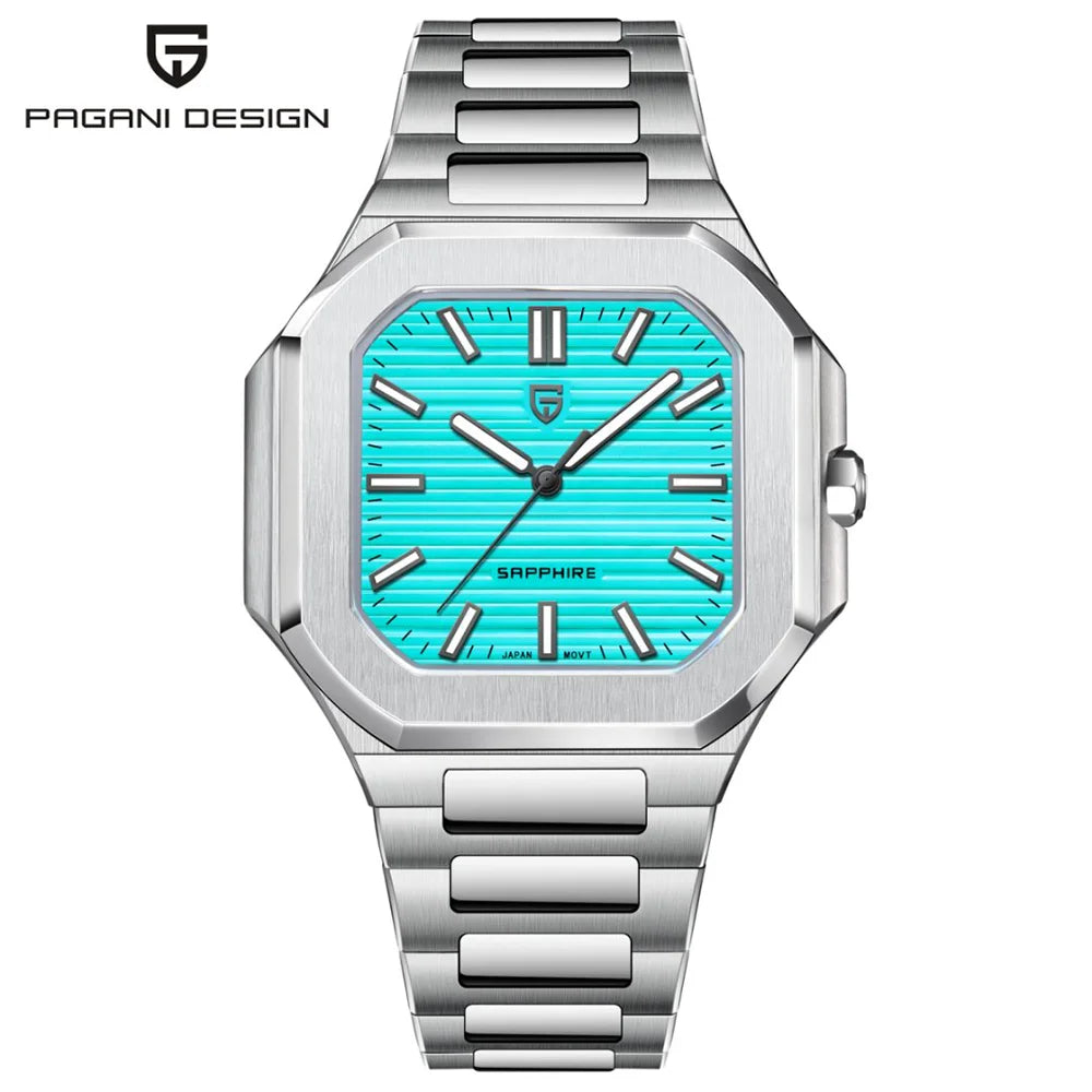 PAGANI DESIGN Square Quartz Sapphire Stainless Steel Watch 37mm | PD-YS019