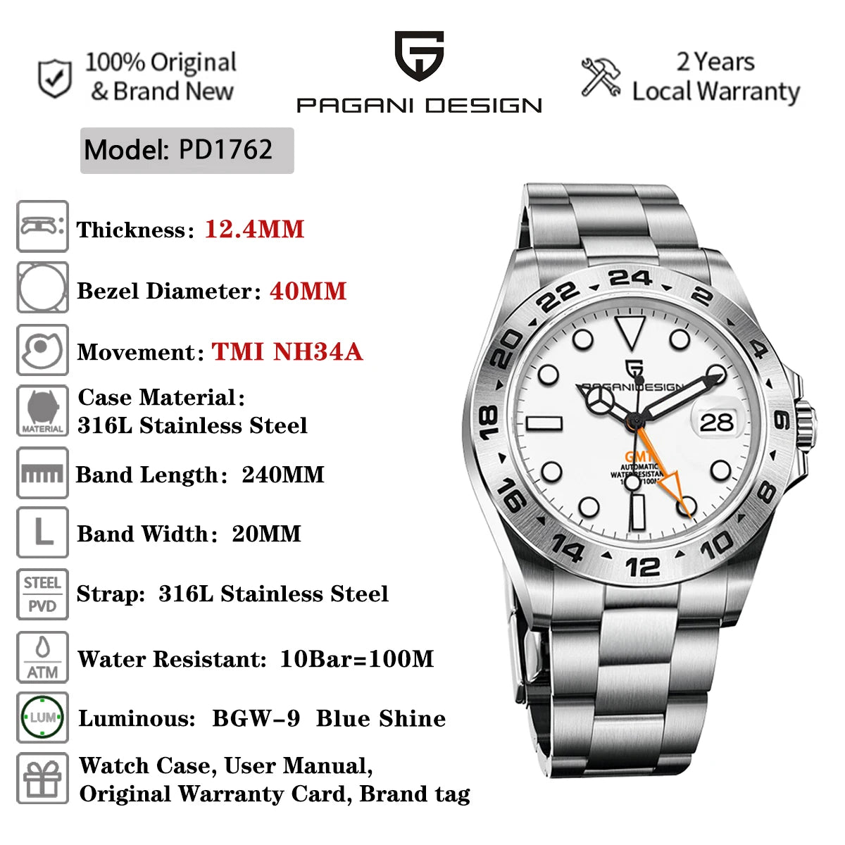 PAGANI DESIGN Automatic Mechanical Men's Watches 40mm | PD-1762