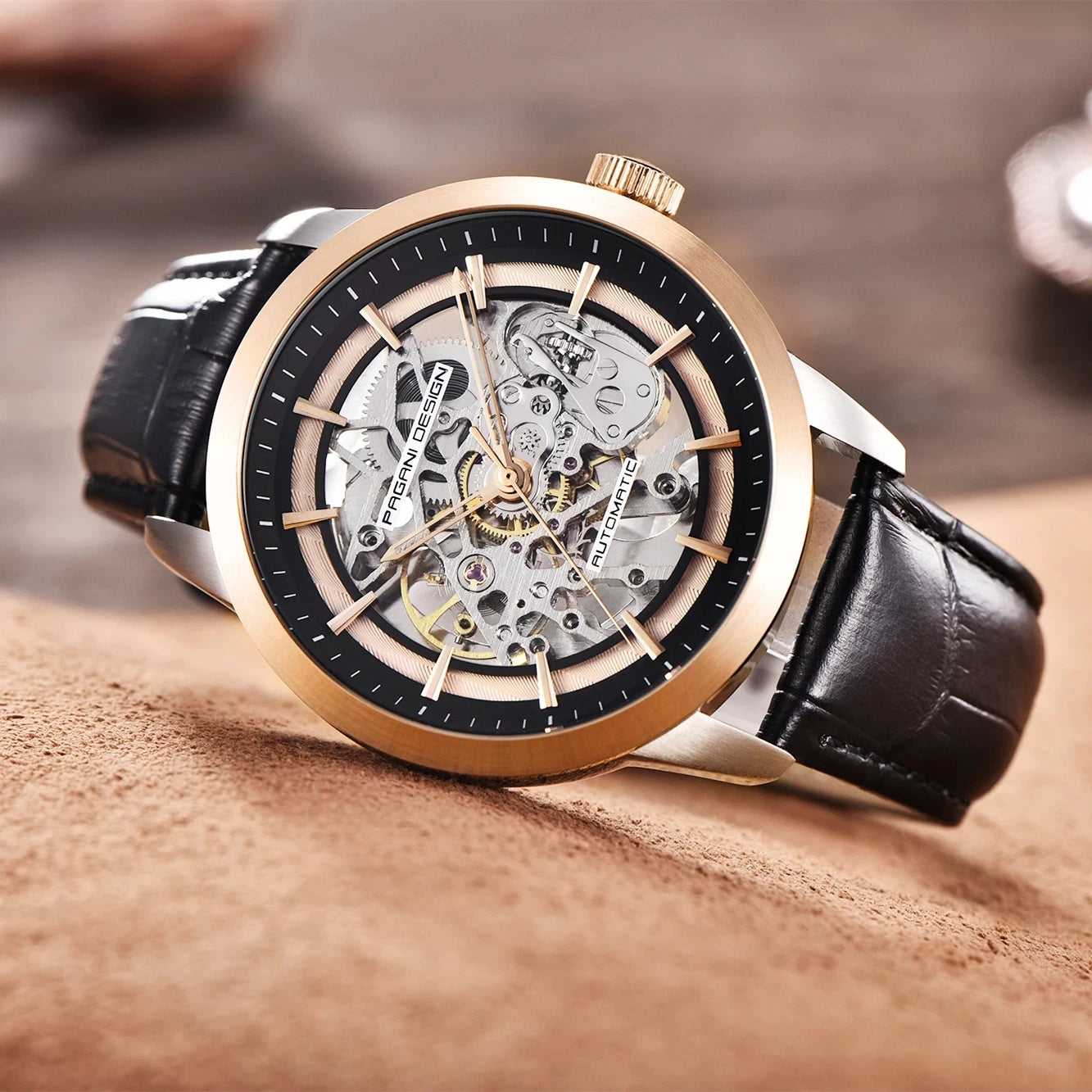 PAGANI DESIGN Hollow Leather Automatic Mechanical Skeleton 43mm | PD-1638