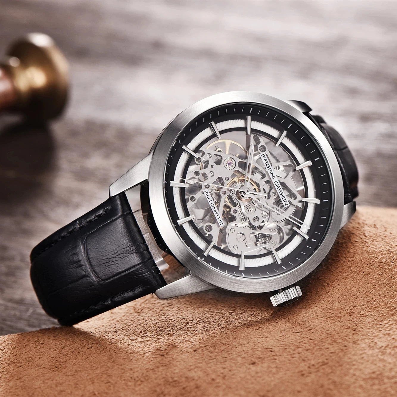 PAGANI DESIGN Hollow Leather Automatic Mechanical Skeleton 43mm | PD-1638