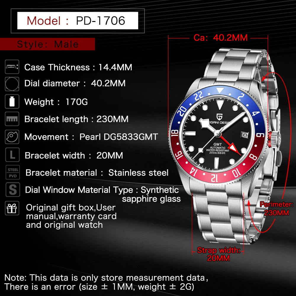 PAGANI DESIGN Men's Watch Mechanical Wrist Watch Automatic 40mm | PD-1706