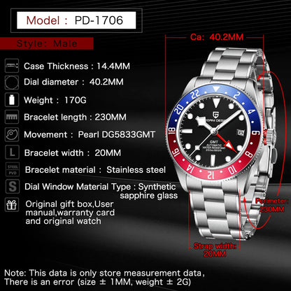 PAGANI DESIGN Men's Watch Mechanical Wrist Watch Automatic 40mm | PD-1706