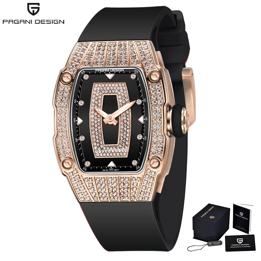 PAGANI DESIGN Luxury Women Tonneau Quartz Diamond Studded 31.5mm | PD ...