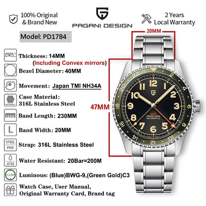 PAGANI DESIGN Luxury Automatic Mechanical Men's Watch 40mm | PD-1784