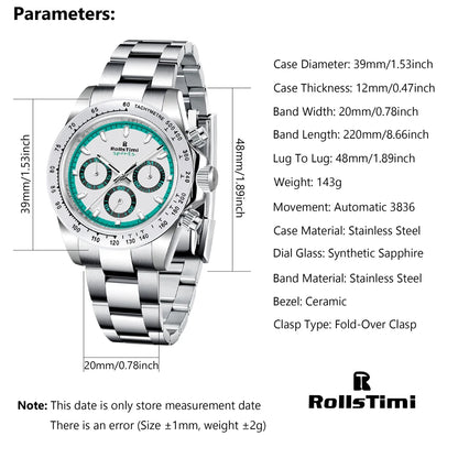 RollsTimi Men's Mechanical Wristwatches Automatic 39mm | RT-137