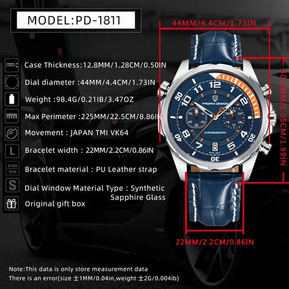 PAGANI DESIGN Quartz Waterproof Multi functional Chronograph 44mm | PD-1811
