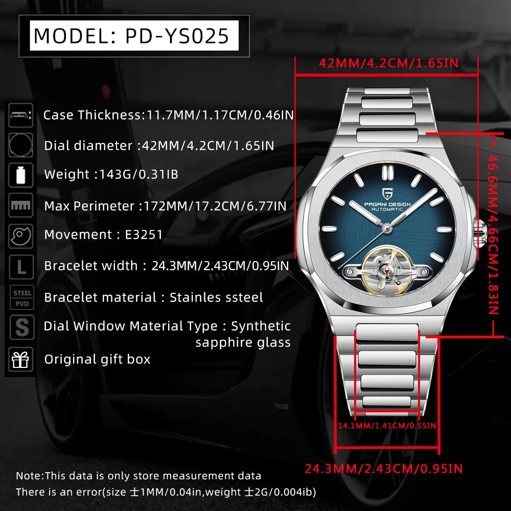 PAGANI DESIGN Tourbillon Men's Mechanical Watches 42mm | PD-YS025